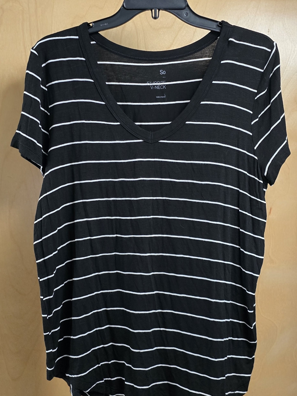 SO Black & White Striped V-Neck Tee